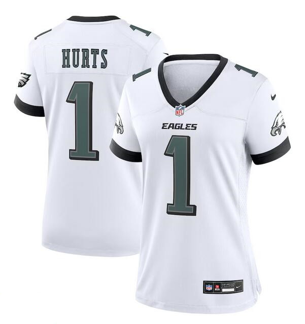 Women's Philadelphia Eagles #1 Jalen Hurts White Stitched Football Jersey(Run Small)